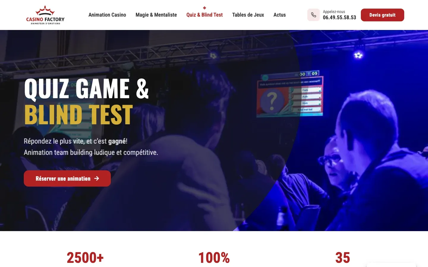 Page Quiz Game et Blind Test du site WordPress CasinoFactory